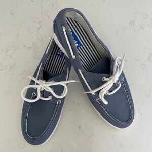 Keds Charter Nautical Casual Slip On Canvas Deck Shoes Blue + White Sz 7.5